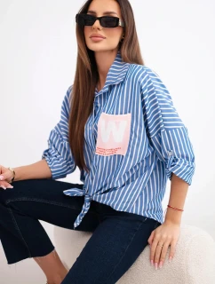 Dámske bavlnené tričko s pruhmi a džínsovou kravatou modré