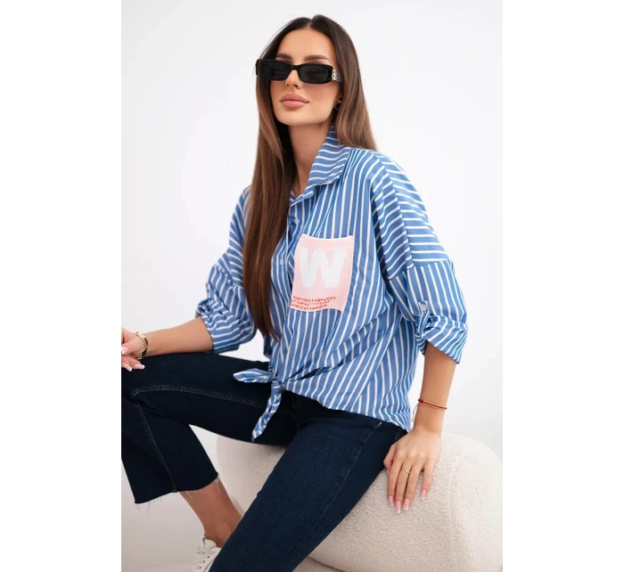 Dámske bavlnené tričko s pruhmi a džínsovou kravatou modré