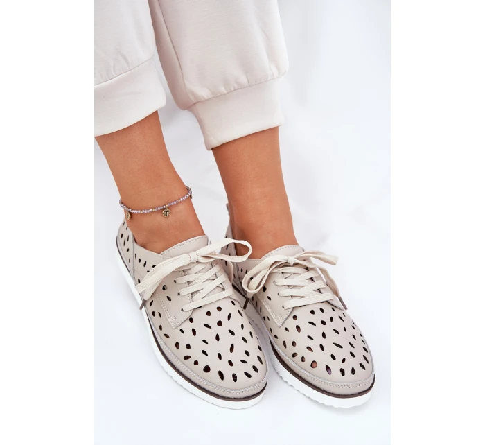 Półbuty Skórzane Damskie S.Barski LR51-610 Beżowe