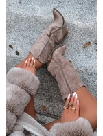 kozačky na podpatku z eko semiše béžové  Damskie model 21715105 - Boto