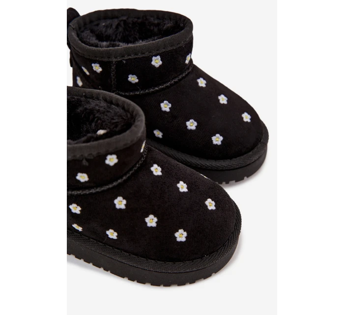 Dětské sněhule s květinami černé Gracina