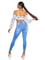 Dámsky sexy volánový top Carmen T80149 Ružová s kvetinovým vzorom - Style fashion