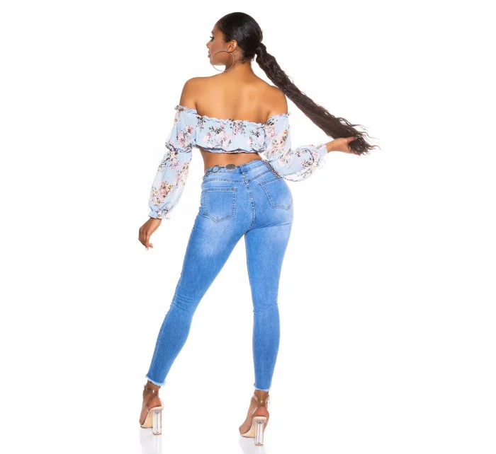 Dámsky sexy volánový top Carmen T80149 Ružová s kvetinovým vzorom - Style fashion