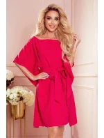 SOFIA - Dámske motýlikové šaty v malinovej farbe so zaväzovaním v páse 287-17