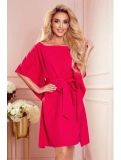 SOFIA - Dámske motýlikové šaty v malinovej farbe so zaväzovaním v páse 287-17