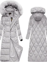 Dámska dlhá zimná bunda s kapucňou sivá (7688BIG)