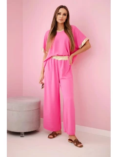 Viskózový komplet se zlatým lemováním růžový