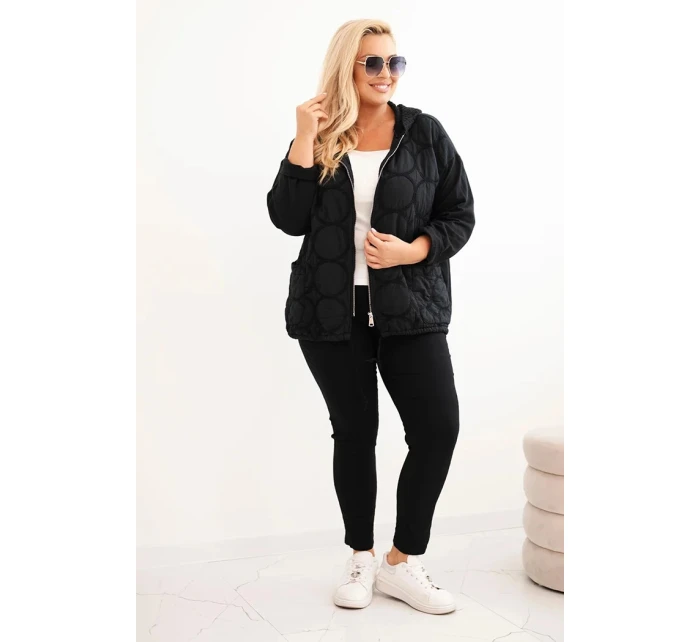 Dámske Plus veľkosť bavlnená mikina na zips čierna