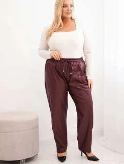 Dámské kalhoty Plus Size z ekokůže s vysokým pasem a gumou v pase bordové