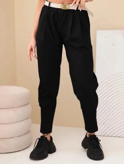 Dámske bavlnené nohavice s vysokým pásom a opaskom čierne
