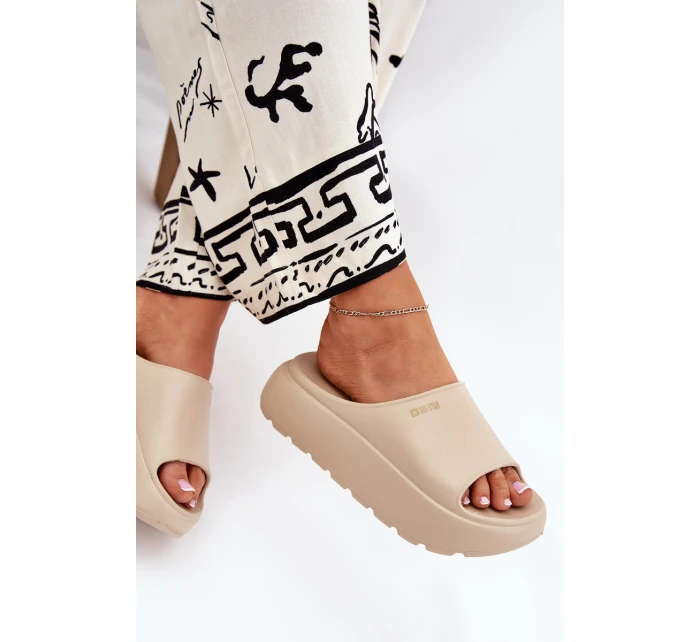 Piankowe Klapki Damskie Na Platformie Big Star RR274A569 Beżowe