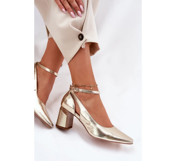 Kožené Lodičky Na Podpatku model 21694769 Zlaté - Maciejka