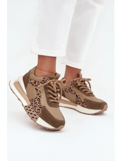 Skórzane Sneakersy Damskie Na Platformie Panterka Artiker 55C0089 Brązowe