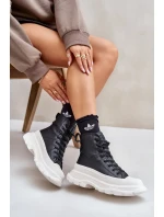 Kožené zateplené tenisky na pevnej platforme Big Star Black