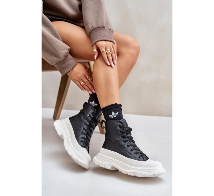 Kožené zateplené tenisky na pevnej platforme Big Star Black