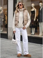 Krátka dámska vesta z ekologickej kože, béžová, FashionStreet TY5734