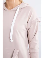 Šaty s ozdobnými volánikmi a kapucňou béžovej farby Šaty s ozdobnými volánikmi a kapucňou béžovej farby