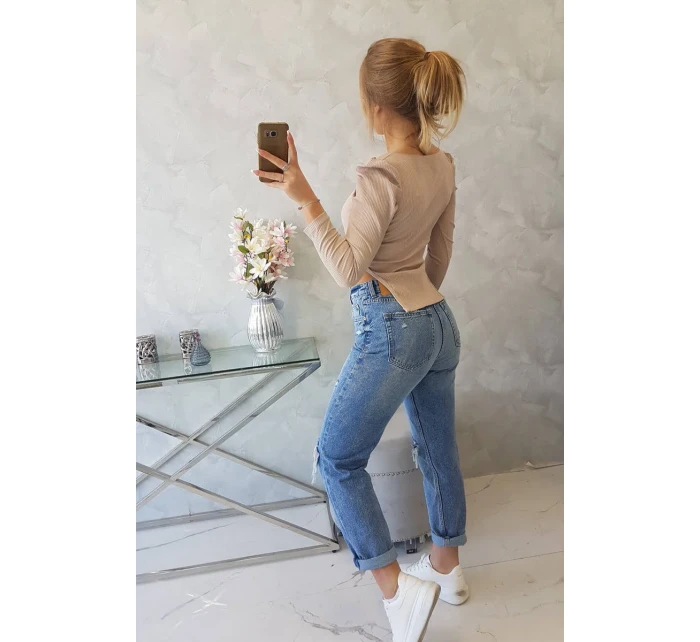 Blúzka s buffovými rukávmi tmavo béžová