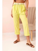 Dámske ľanové nohavice s bavlneným a kiwi opaskom