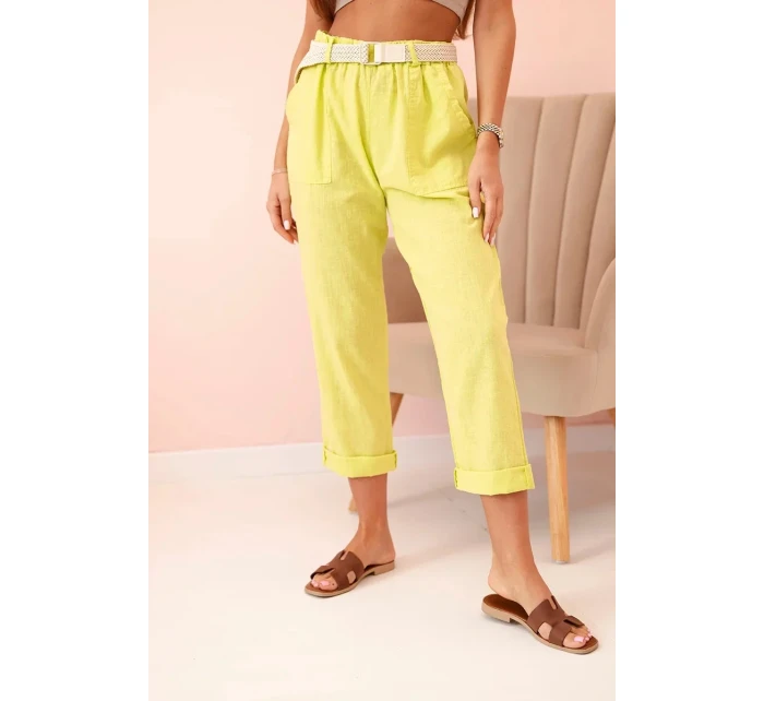 Dámske ľanové nohavice s bavlneným a kiwi opaskom