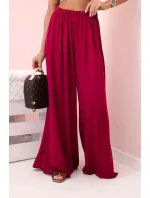 Široké dámské kalhoty s elastickým pasem tmavě vínová