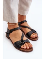 model 21649966 Dámské kožené sandály černé - Zazoo