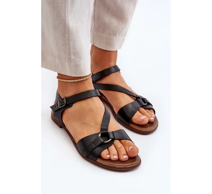 model 21649966 Dámské kožené sandály černé - Zazoo