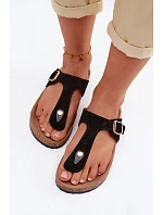 Kožené semišové žabky s zlatou sponou Černé Honey