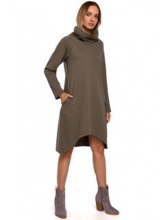 model 18002992 Pletené šaty s asymetrickým lemem khaki barva - Moe