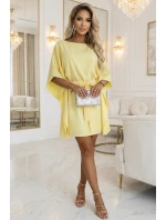 287-41 SOFIA Motýlie šaty so zaväzovaním v páse - pastelový citrón
