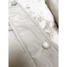 Dlhá zimná bunda v ecru farbe s kapucňou (V726)