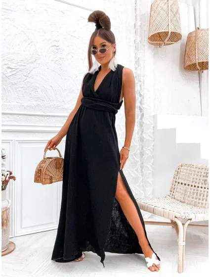 Černé dámské mušelínové šaty se výstřihem model 20137734 - Moon