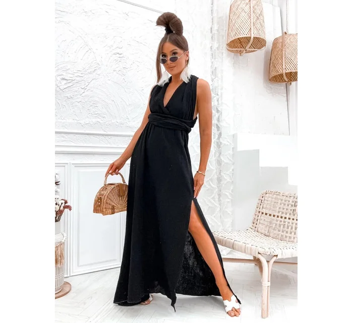 Černé dámské mušelínové šaty se výstřihem model 20137734 - Moon