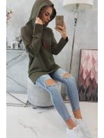 Tunika na zips s kapucňou Oversize khaki farba