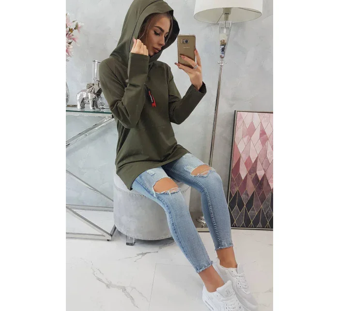 Tunika na zips s kapucňou Oversize khaki farba