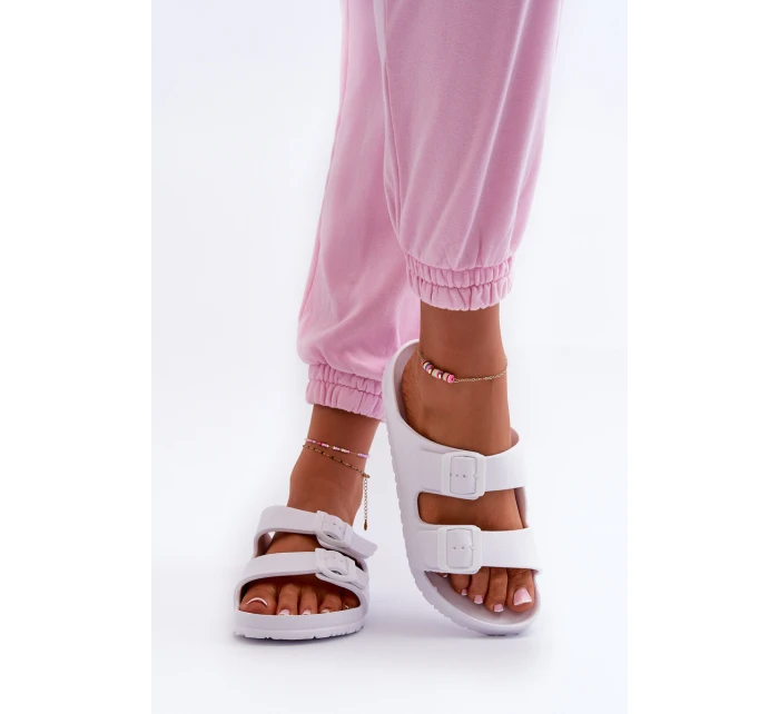 Damskie Piankowe Klapki Z Klamrami Białe Luciene