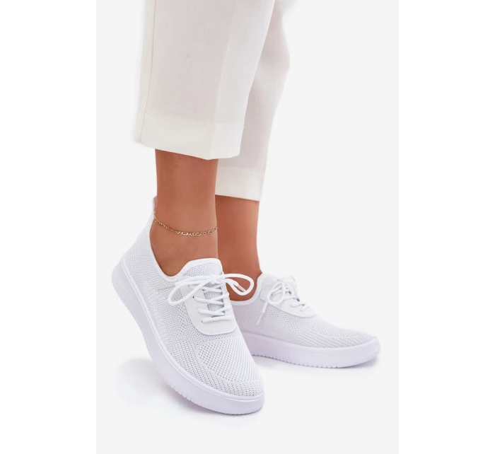 Materiałowe Wsuwane Buty Sportowe Na Platformie Damskie Białe Kalyra