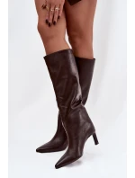 Dámské kozačky nazouvací na jehlovém podpatku s čokoládové model 21770311 - Boto Dámské kozačky nazouvací na jehlovém podpatku s čokoládové model 21770311 - Boto