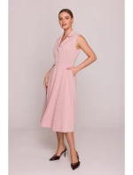S409 Priliehavé košeľové šaty - púdrové