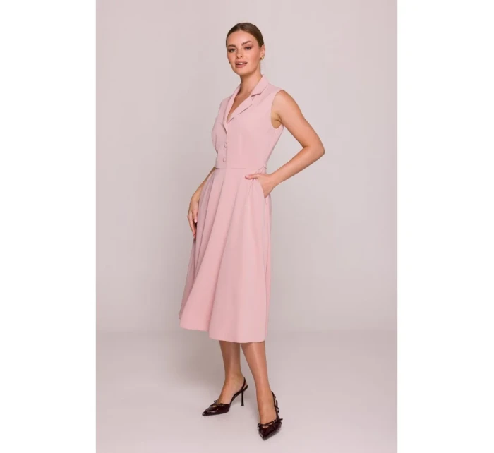 S409 Priliehavé košeľové šaty - púdrové