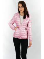 Ružová prešívaná dámska bunda s kapucňou (B9561)