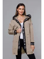 Tenká béžová dámska bunda s ozdobnou lemovkou (B8145-12)