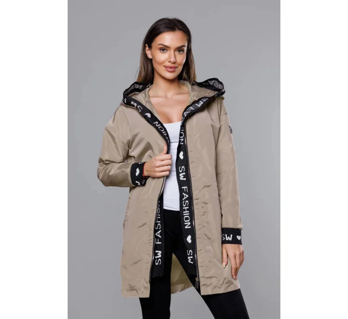 Tenká béžová dámska bunda s ozdobnou lemovkou (B8145-12)