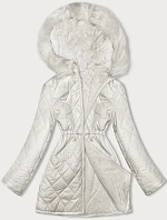 Dámska obojstranná prešívaná bunda - kožušina ecru (H-897-11)