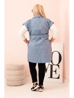 Dámske Plus veľkosť prešívaná vesta s opaskom a golierom Denim Dámske Plus veľkosť prešívaná vesta s opaskom a golierom Denim