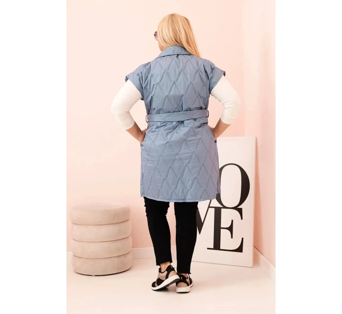 Dámske Plus veľkosť prešívaná vesta s opaskom a golierom Denim Dámske Plus veľkosť prešívaná vesta s opaskom a golierom Denim