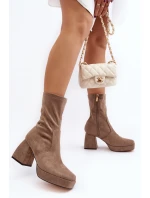 Dámské kotníkové boty na masivním podpatku a platformě tmavě béžové model 21642180 - Boto