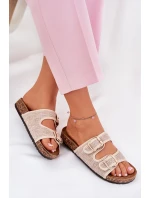 Materiałowe Klapki Damskie Na Korkowej Platformie Z Klamrami Beżowe Osoffe Materiałowe Klapki Damskie Na Korkowej Platformie Z Klamrami Beżowe Osoffe