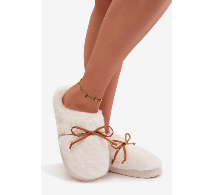 Kožešinové bačkory s mašlí ecru Minella Kožešinové bačkory s mašlí ecru Minella