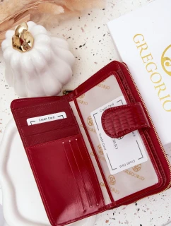 Lakovaná dámska peňaženka s reliéfom a zlatými detailmi Evlinne - červená